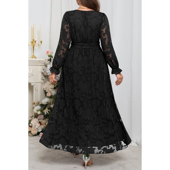 Plus Size Maxi Dress Floral Wrap V-Neck Long Sleeve Formal Wedding Guest - Picture 4 of 5
